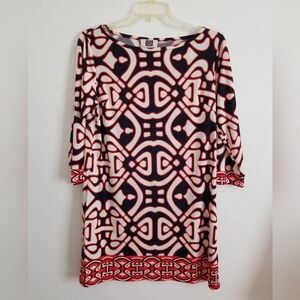 Laundry by Design Red and Navy Blue Long Sleeve Blouse